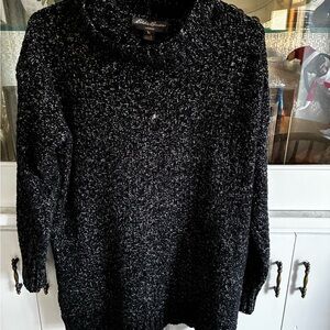 Eddie Bauer Black & White Cowl-Neck Tunic Sweater for Women Large